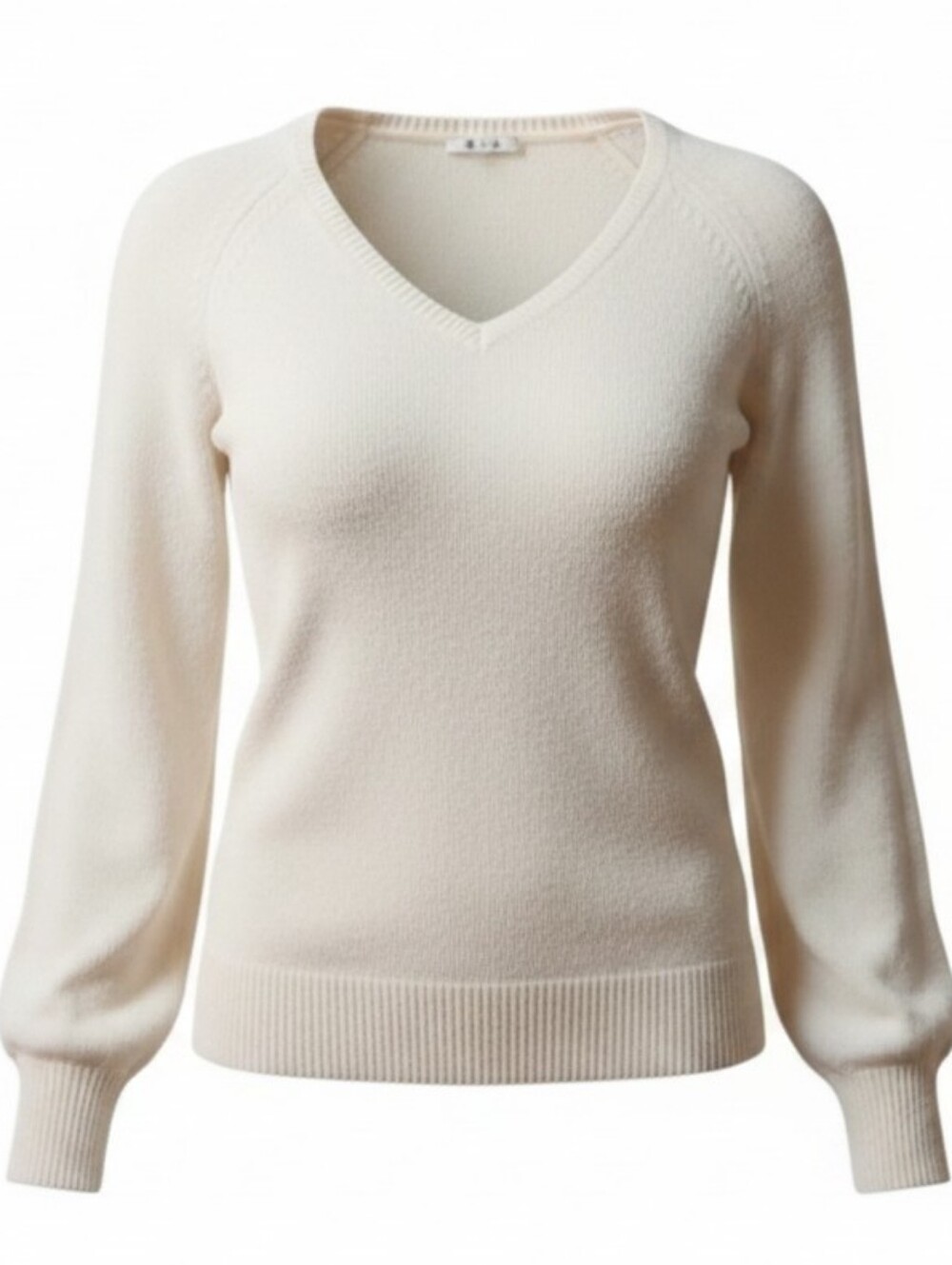 THREE DOTS‎ | Cream Chenille Ribbed Balloon Sleeve Cozy V-Neck Sweater | XL